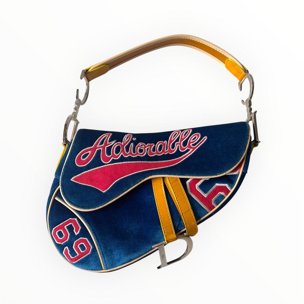 Dior Saddle Bag Limited Edition Vintage Adiorable 69 Blue Velvet